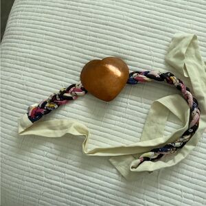 Free People Multicolor Braided Belt with Copper Heart Buckle